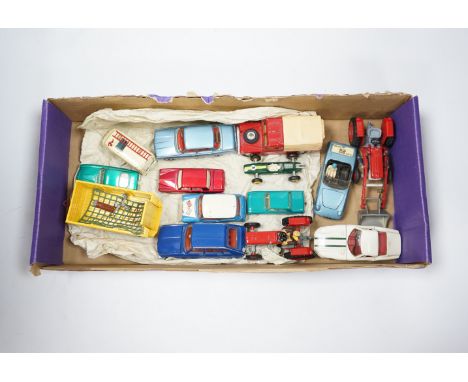 A collection of Corgi Toys and Matchbox series diecast vehicles, including a Lotus Elan 2, with ‘Tiger In My Tank’ decal, a V