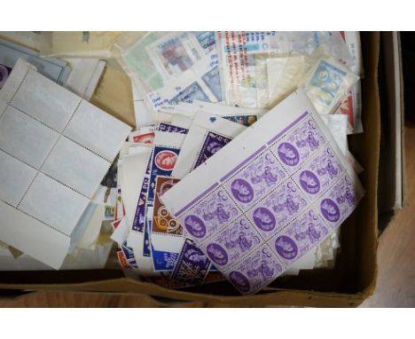 A large quantity of mint stamps, booklets, autograph albums, a sketch book, photos, etc. (2 boxes). Condition - mixed, poor t