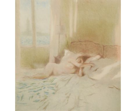 Bernard Dunstan (1920-2017), colour lithograph, Reclining nude woman, signed in pencil and limited edition 180/195, 38 x 34cm