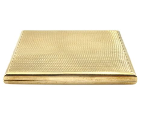 Asprey &amp; Co Ltd 9ct gold cigarette case, engine turned decoration and slide lock, patent No. 21914, London 1938