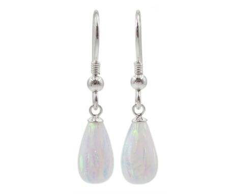 Pair of silver opal pendant earrings, stamped 925