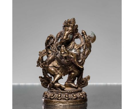 Dimensions: Height 6 cm Wide 4 cm Depth 2,5 cm Weight: 70,6 grams   Lord Ganesha in a dynamic dancing pose, exuding both grac