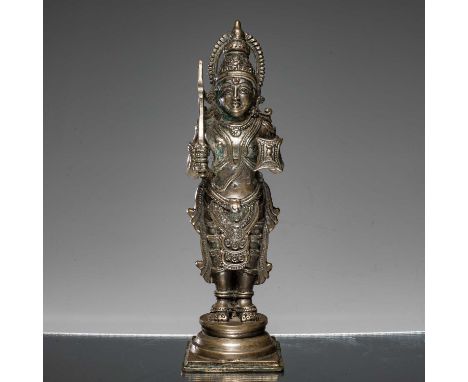 Dimensions: Height 25 cm Wide 7 cm Depth 7,5 cmWeight: 1827,7 grams Virabhadhra is identified by the attributes. He is holdin