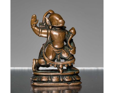 Dimensions: Height 5,2 cm Wide 3,6 cm Depth 2 cmWeight: 82 grams This finely cast bronze sculpture depicts Hanuman, the rever