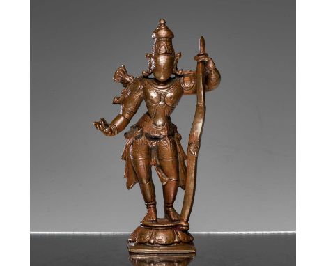 Dimensions: Height 17,5 cm Wide 10 cm Depth 6 cmWeight: 917,6 grams This finely cast bronze sculpture depicts Lord Rama, a si