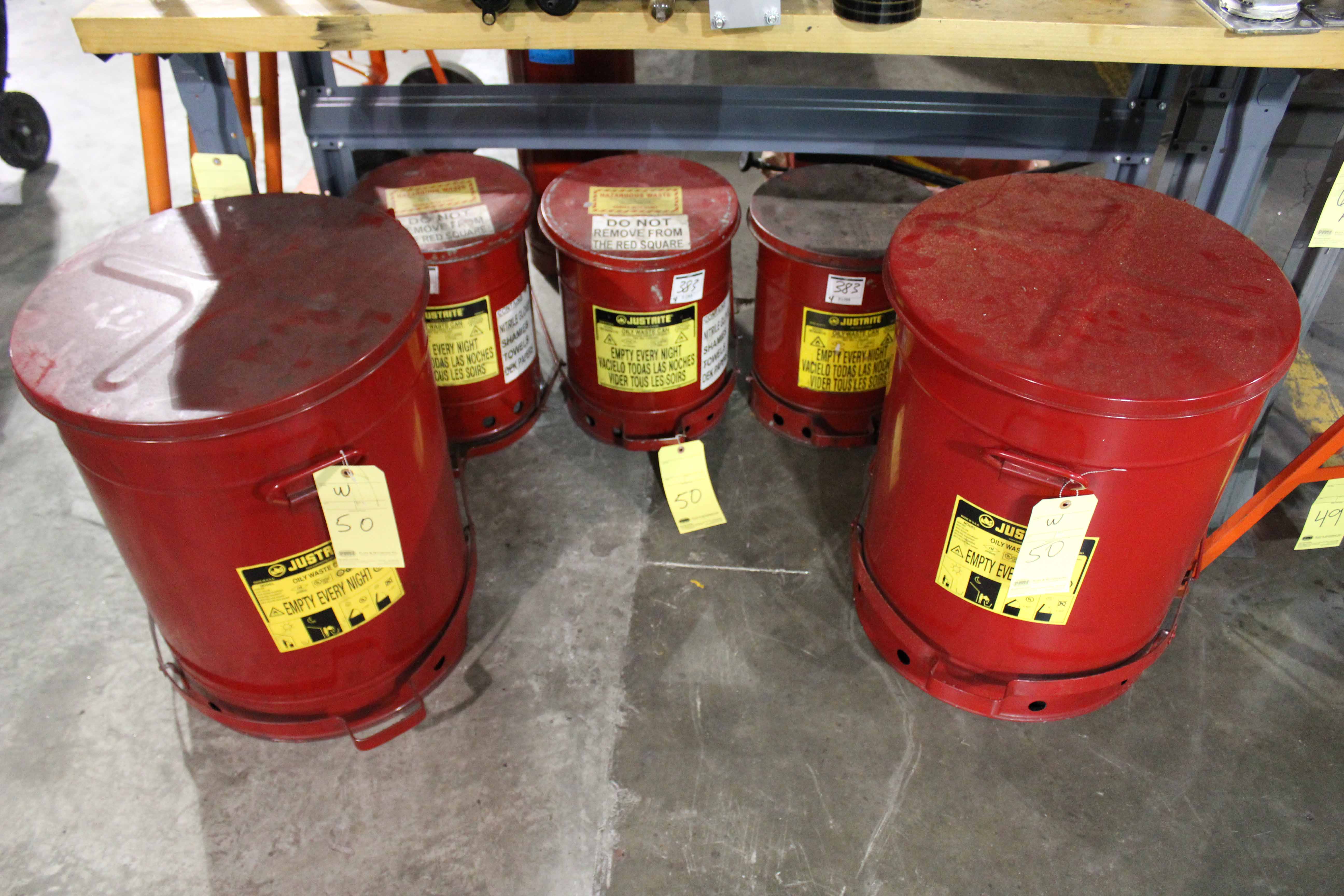 LOT OF OILY RAG WASTE CANS (3) 6 gal. & (2) 21 gal.