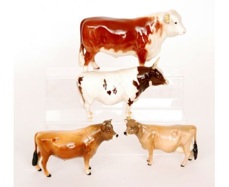 Four Beswick cattle comprising a Jersey Bull model 1422, a Jersey Cow Ch. Newton Tinkle model 1345 S/D, a Hereford Bull model