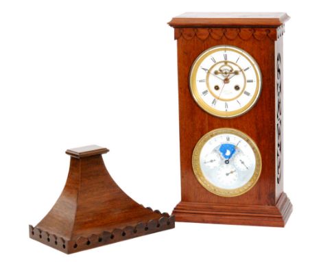 A calendar bracket clock with open anchor escapement, the bottom dial incorporating three subsidiary dials and moon phase, th
