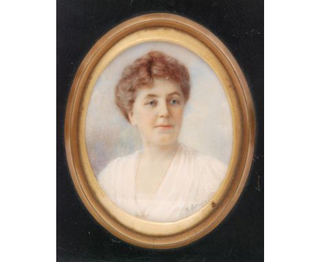 KETURAH COLLINGS (1862-1948) - Portrait of May Davies, gouache on ivory miniature, oval. signed, framed, 7cm x 6cm also four 