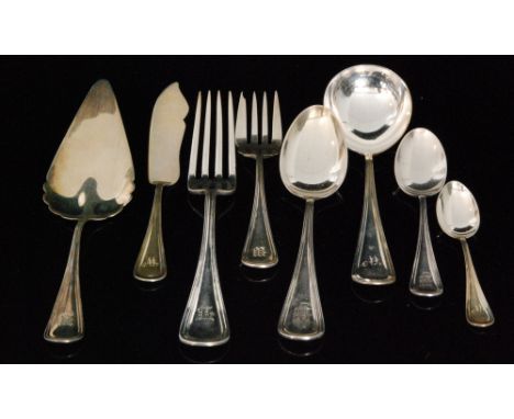 A 20th Century Canadian part canteen of cutlery, Birks Sterling silver Saxon pattern, comprising of twelve dinner forks, twel