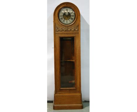 A 1930s and later constructed oak longcase clock with Hipp style mechanism and silvered chapter ring incorporating seconds su