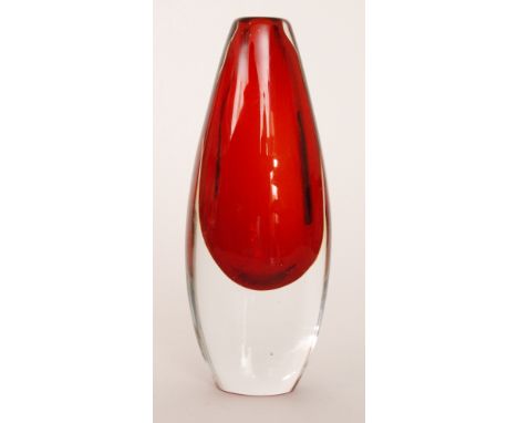 A 1950s Afors sommerso vase designed by Ernest Gordon the suspended deep ruby core cased in clear crystal, engraved signature