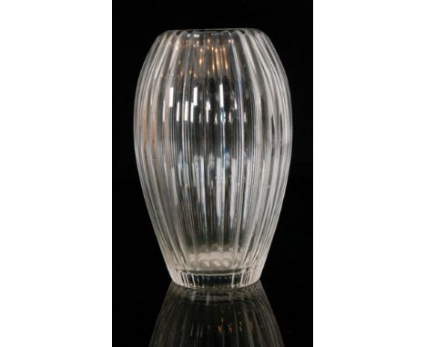 A 1930s Orrefors clear cut crystal glass Triton vase designed by Edward Hald of swollen ovoid form with repeat vertical conca