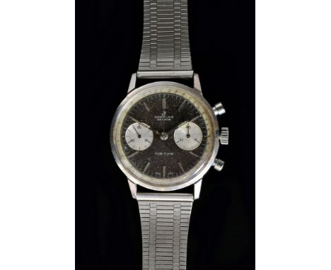 A Breitling Top Time gentleman's stainless steel chronograph wristwatch, c. 1960s, reference 2002 the black circular dial wit