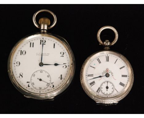 A Continental silver open face fob watch with white enamel dial and Arabic numerals W H Douglas, Stourbridge, case with impor