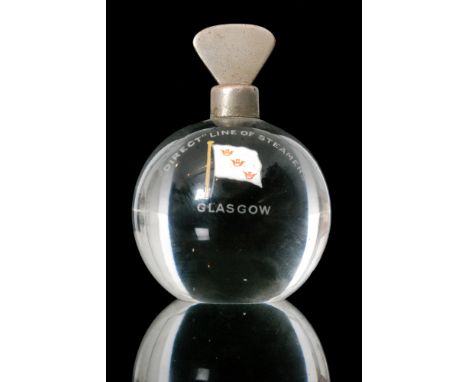 An early 20th Century spherical glass paperweight with an applied white metal handle, enamel decorated for 'Direct' Line of s
