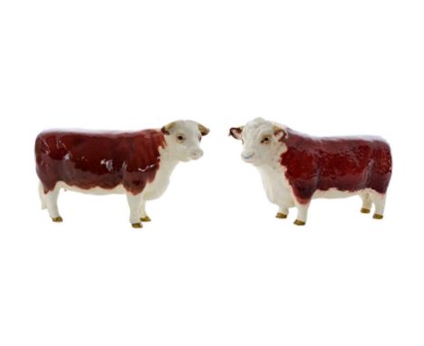 A Beswick Hereford Bull model 1363A and a Hereford Cow model 1360, both Ch of Champions, circle marks (2)