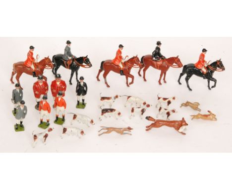 A collection of Britains Hunting Series lead figures to include five huntsmen and huntswomen on horseback, five standing figu