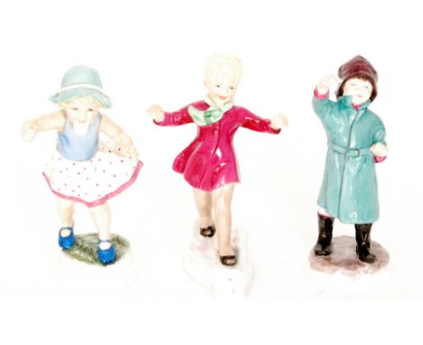 Three Royal Worcester Freda Doughty figures of children comprising 'But the child that is born on the Sabbath day ...', Janua