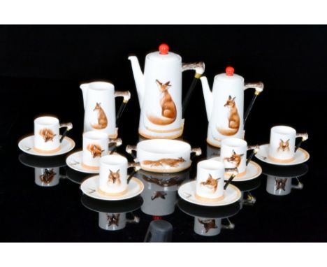 A Royal Doulton coffee set decorated in the Reynard The Fox pattern, first version H4927 comprising coffee pot, hot water pot