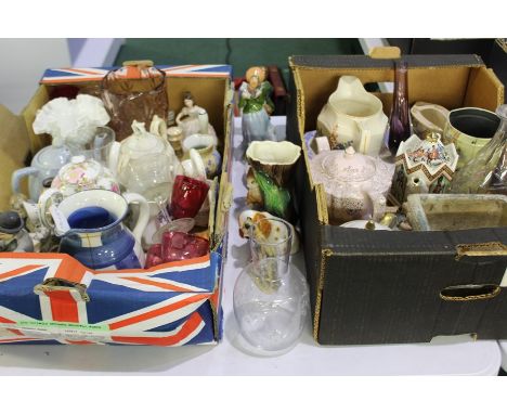 Collection of porcelain ware and ceramic figures, to include a glass Caithness paperweight,  jugs, pots, glass vases, figures
