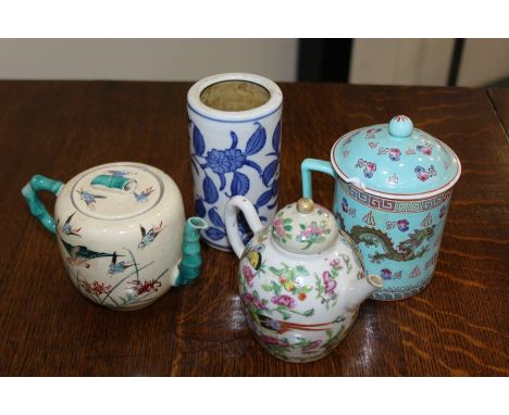 Chinese Canton teapot, together with other Chinese porcelain pots and a vase (4)