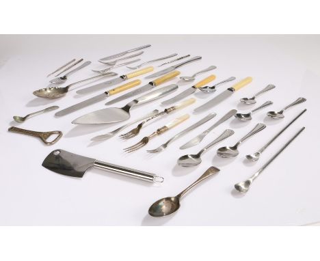 Plated cutlery to include Robert Welch cake server, mother of pearl handled pickle fork, cheese knife in the form of a cleave