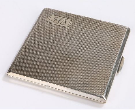 George VI silver cigarette case, Birmingham 1940, maker Smith &amp; Bartlam, the engine turned exterior with cartouche initia