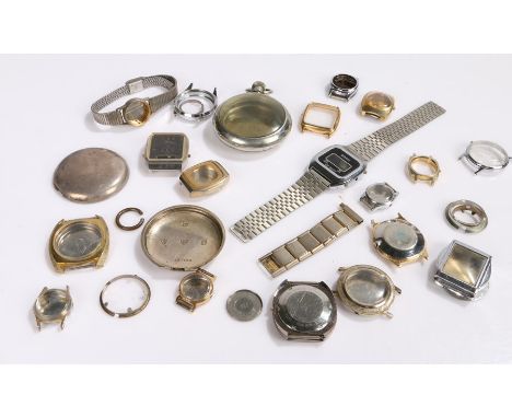 Watch cases, to include two halves of silver pocket watch cases, Dennison watch case with military broad arrow, wristwatch ca