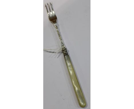 Victorian silver pickle fork, Sheffield 1878, maker Martin, Hall &amp; Co (Richard Martin &amp; Ebenezer Hall), with mother o