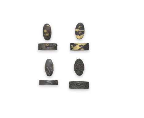 FOUR FUCHI-GASHIRA (MATCHING HILT COLLARS AND POMMELS)Edo period (1615-1868), 18th to 19th centuryThe first three shibuichi; 