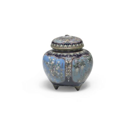 HAYASHI KODENJI WORKSHOPA Cloisonné-Enamel Koro (Incense Burner) and Cover Meiji era (1868-1912), late 19th/early 20th centur