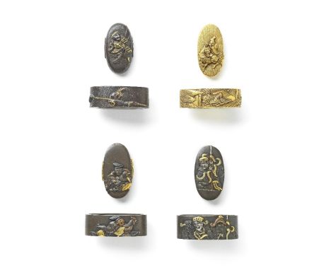 FOUR FUCHI-GASHIRA (MATCHING HILT COLLARS AND POMMELS)Edo period (1615-1868), 19th centuryThe first gold nanako, chiselled in