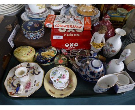 A Tray of Curios to Include Masons Bed Chamber Stick, Beetroot  Pot, Oxo Tin, Lidded Boxes, Aynsley Orchard Pin Dish  