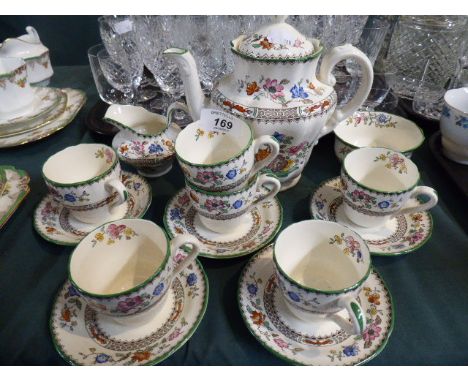 A Copeland Spode Chinese Rose Part Rose Coffee Set Comprising Six Cups, Five Saucers, Coffee Pot, Sugar Bowl and Cream Jug 