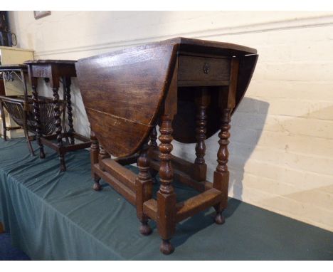 A Period Oak Gate Legged Table with Single Drawer, 89cm Long