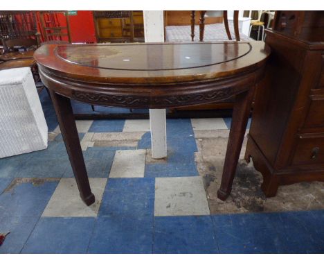 A Mahogany Demi Lune Oriental Style Console Table, 116cm Wide