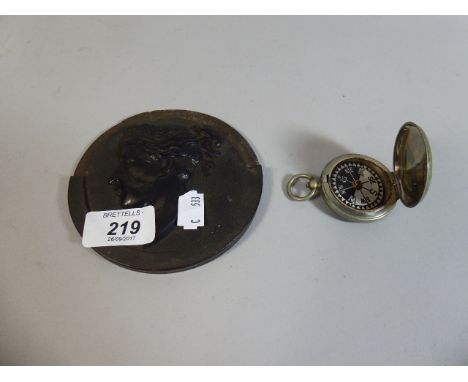A Victoria Bois Durci Medallion (AF), Together with Pocket Compass 
