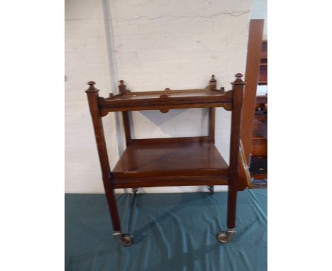 An Edwardian Mahogany Two Tier Trolley with Galleried Top and Shelf, 63cm Wide