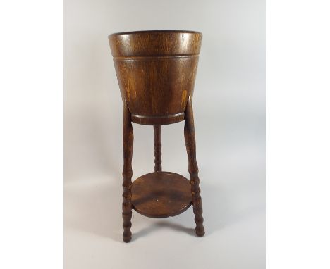 An Edwardian Oak Tripod Plant Pot Stand with Stretcher Shelf, With Stretcher Shelf, 68cm high 