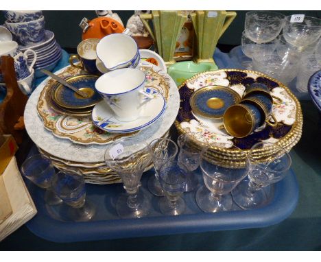 A Tray of Ceramics to Include Seven Coalport Batwing Plates, Three Royal Worcester Coffee Cans and Saucers, 19th Century Frui