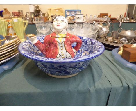 A Novelty Teapot and 19th Century Blue and White Bowl Decorated with Rabbits