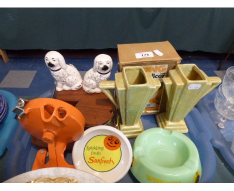 A Pair of Art Deco Garniture Vases, Vintage Slicer by Spong, Vintage Toast Rack and Butter Dish Etc