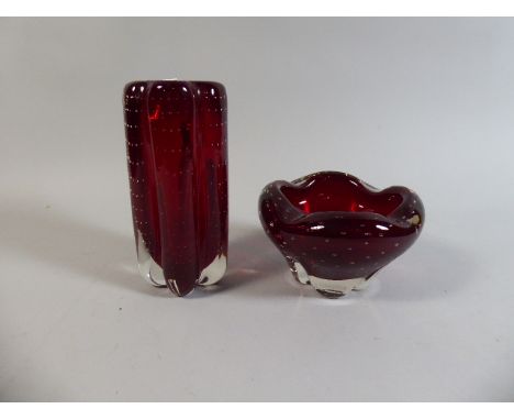 A Whitefriars Ruby Glass Bowl and Whitefriars Ruby Glass Vase  