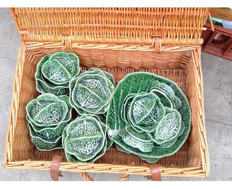 A Fortnum and Mason picknick hamper, and a Portugese&nbsp; green cabbage leaf 12 place soup setting.