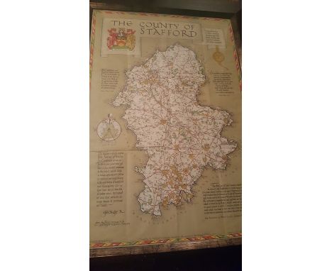 Staffordshire Interest: (3) A framed map of Staffordshire (1951) Issued by Staffordshire County Council to celebrate the Fest
