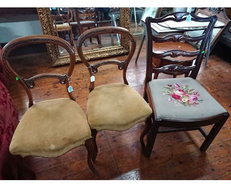 Pair of Victorian balloon back chairs, a Chippendale style chair and a George III bow fronted washstand (4)