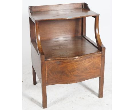 A LATE GEORGE III MAHOGANY TWO TIER COMMODEOn square supports, 57cm wide; 81cm high
