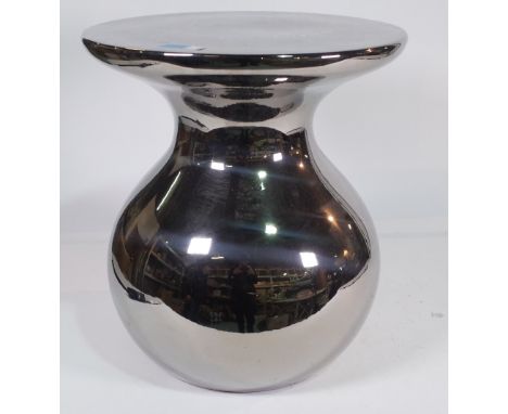 FAIENCERIE DE CHAROLLES; A SILVERED CERAMIC BALUSTER SHAPED OCCASIONAL TABLE40cm diameter; 45cm high