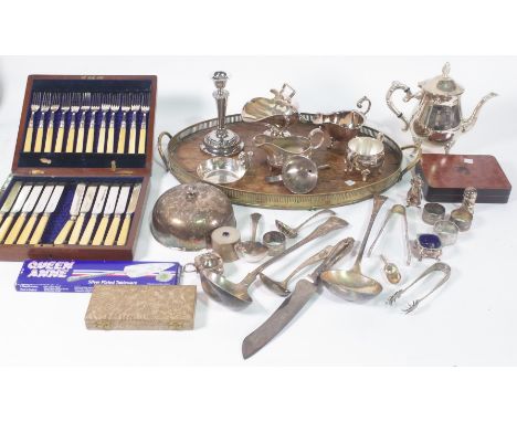 SILVER PLATE, A LARGE GROUP INCLUDING, FLATWARE, TRAY, SAUCE BOAT VASES AND SUNDRY (QTY)